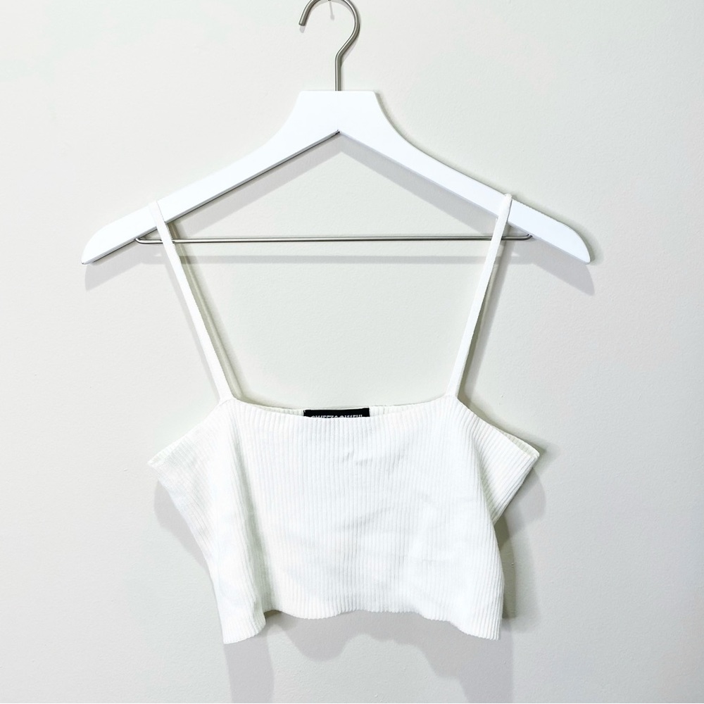 Sweet & Sinful White Rib Knit Square Neck Cami Crop Top